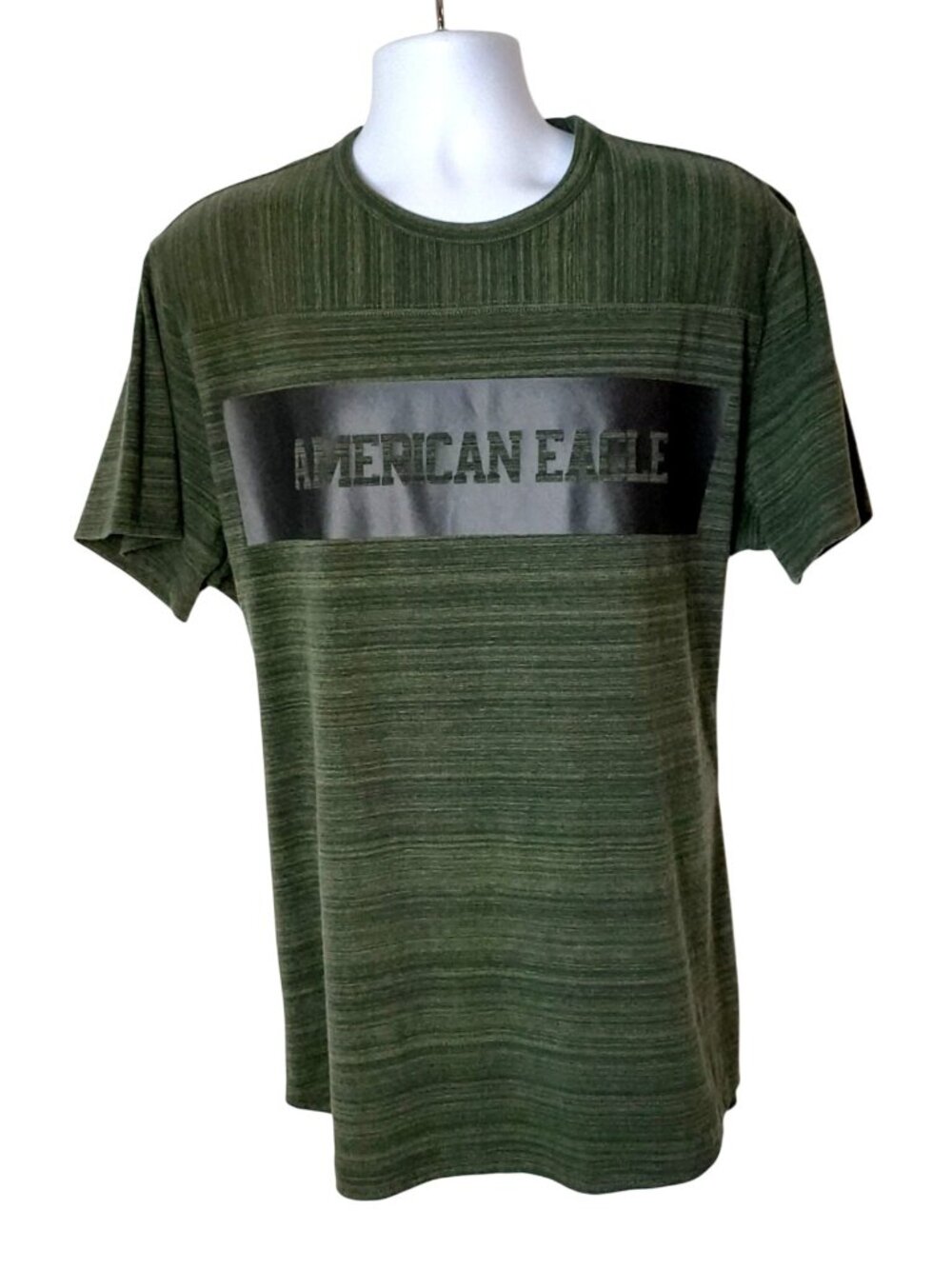 American Eagle Mens XXL Tee Active Flex Green Blue Striped Short Slv Casual Prep - Picture 7 of 7